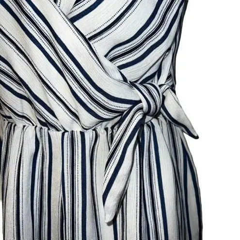 Everly  Blue  White Striped Tie Side Faux  Wrap Romper NWOT Size M