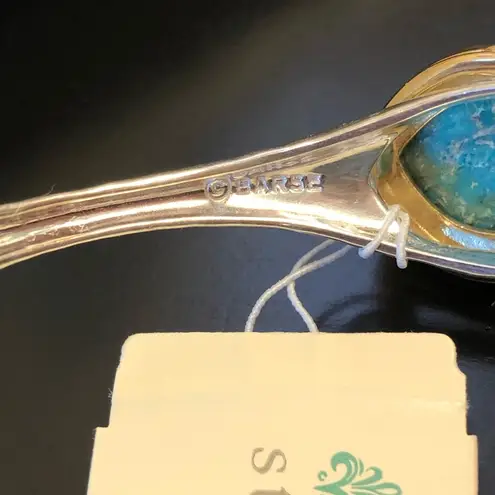 Sterling Silver BARSE Turquoise Cabochon Inlay Bangle w Brass Trim NWT