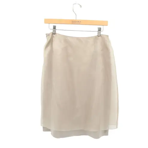 NWT Emanuel Ungaro Layered Sheer Overlay Taupe Silk Skirt 10 Petite 10P Brown