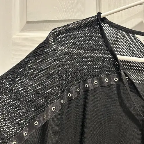 Misook VTG Black Mesh Knit V Neck 3/4 Sleeve Pullover Top Women's Size Large