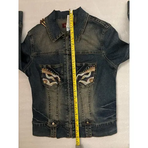 Baby Phat Blue Denim Jacket Jean Embroidery Zipper M Classic Festival Streetwear