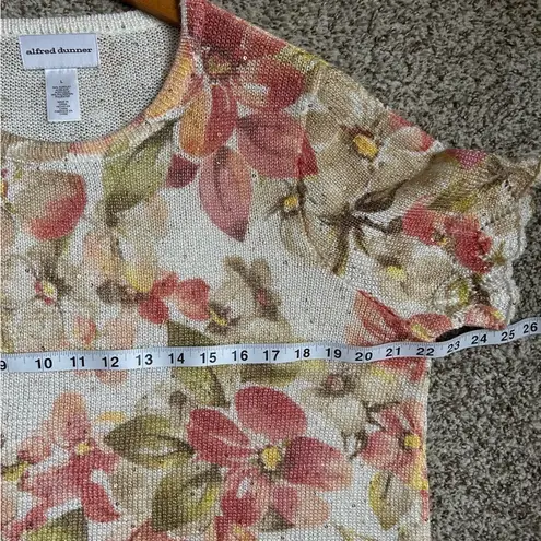 Alfred Dunner 🦋 Cream Floral Sequin Scalloped Short Sleeve Sweater Blouse XL