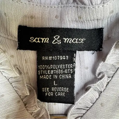 Gray Sheer Swiss Dot Blouse Jabot Neckline Smocked Waist Lace Trim Pleated Crepe Size L