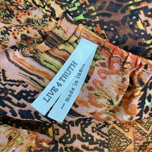 Live 4 Truth Orange Brown Mixed Pattern Peasant Top Balloon Sleeves Peplum Waist
