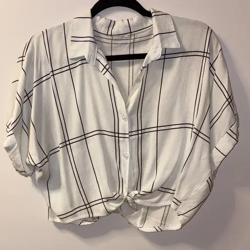 Women's White Plaid Button