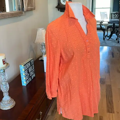 Oversized Vintage Orange Textured Collared Tunic