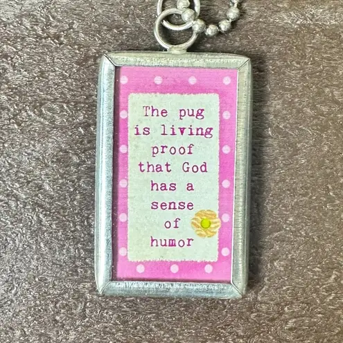 Pug in Hat Silver Frame Necklace Pendant Charm Beaded Chain