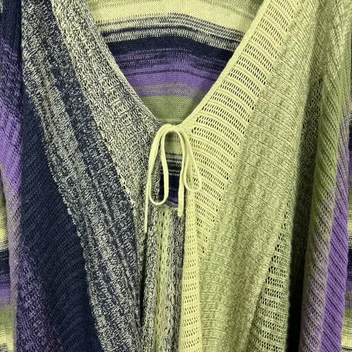 Nic+Zoe Cardigan Sweater Womens XL Green Purple Stripe Draped Front Long Sleeve