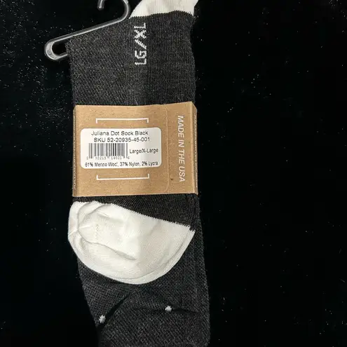 🧦 Juliana Merino Wool Dot Socks Greyish Black White L/XL Made in USA NWT Bike Gray