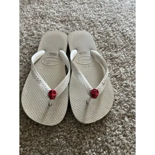 Havaianas Flip flop White With Red Skull Charm Crystal Eyes Eur 37