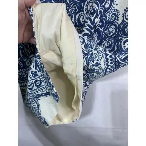 J.Crew No. 2 Pencil Skirt Blue White Baroque Print Lined Cotton Blend Women's 00 Size 00P