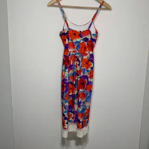 PATBO Red Violet Stretch Jersey Midi Fringe Dress Women's Small