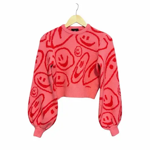 Lazy Oaf Squish Face Fluffy Knit Sweater Jumper XS Pink