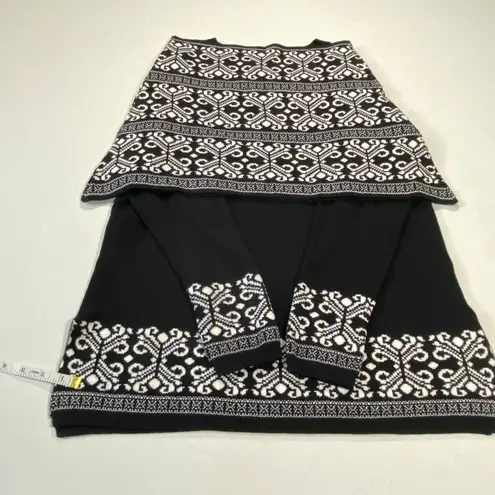 Gina Rossi XL Black Sweater W/ White Pattern & Matching Cowl Neck Scarf