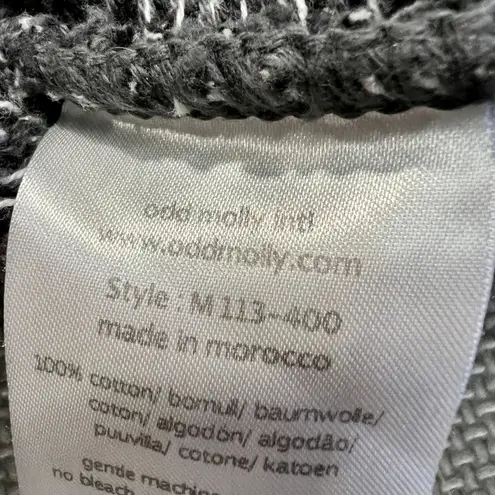Odd Molly Black Open Knit Sweater Sz O Boho Cottagecore Crochet Hem 100% Cotton