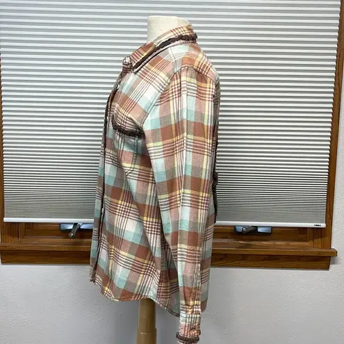 Dylan by True Grit Burnt Orange Plaid Fringe Detail Button Down Plaid Shirt