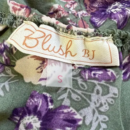 Blush BJ Womens Crop Top Floral Print Pleated Underwire Cutout Back Green Small