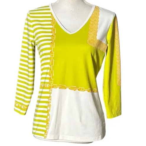 J. McLaughlin Top Size Small Catalina Cloth Green Chain Stripe 3/4 Sleeve Preppy - Image 2