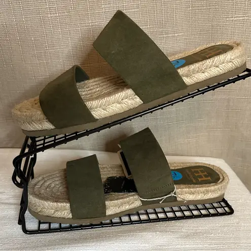 Haute Hippie HH Nori Olive Green Strappy Slip-on Sandal Jute Flats 7.5 M NWOB