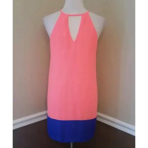 Pink Owl NEW ModCloth  Bright Coral Pink Blue Trim Cutout Halter Mini Dress S