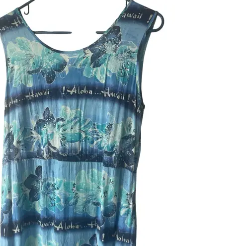 Jams World Vintage 90s Size Medium Blue Hawaii Hibiscus Floral Maxi Dress