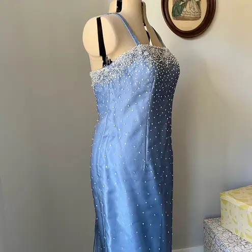 Vintage Y2K Stephen Yearick cornflower blue + silver gown with jacket Size XL