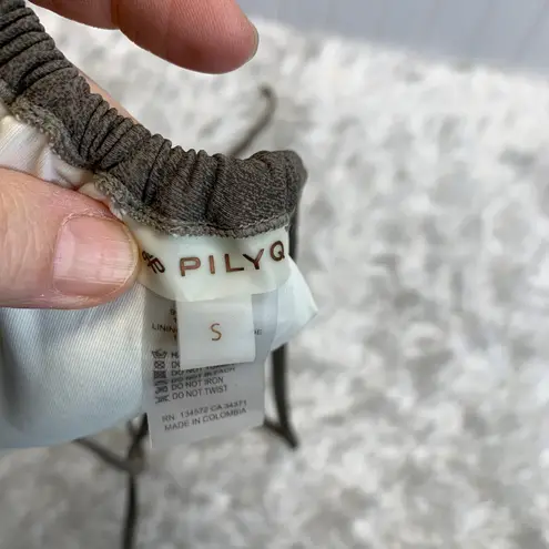 PilyQ Gray Brown Taupe Triangle Bikini Top Gold Accent Sz Small