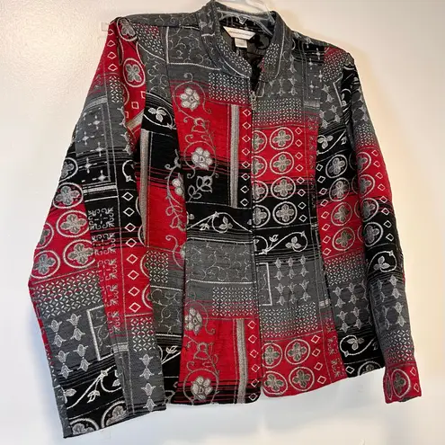 Christopher & Banks 90s Tapestry Jacket Red & Black Floral Design Women’s Large