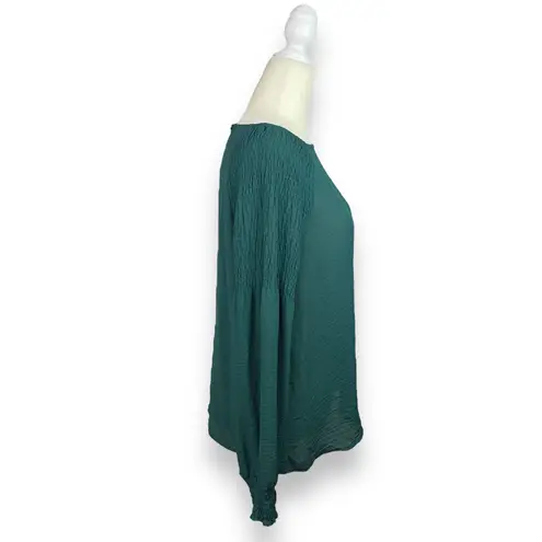 a.n.a . Emerald Green Blouse with Ruched Sleeves