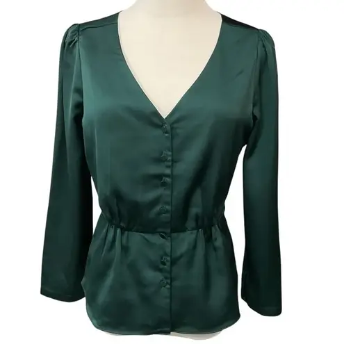 J.Crew Peplum Poplin Babydoll Button Up Blouse Satin Top Emerald Green Sz 2 NWT