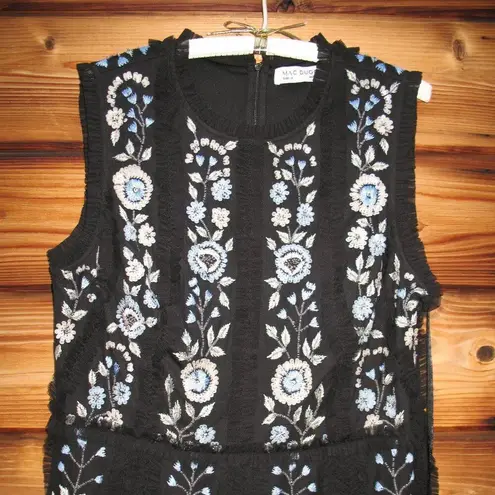 Mac Duggal  Black Sleeveless High Neck Embroidered Mini Dress