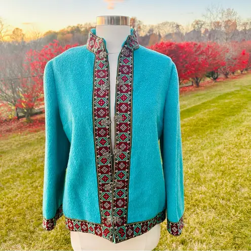 Vintage Danico 100% Pure Wool Scandinavian/Nordic Sweater Jacket Blue Size 12