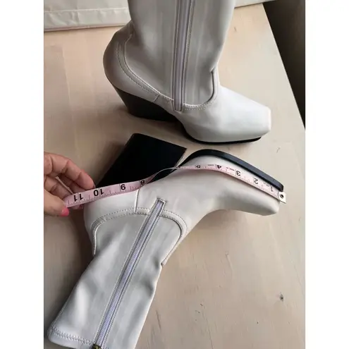 Stella McCartney white western sock stretch ankle BLOCK HEEL BOOTS 38/ US 8