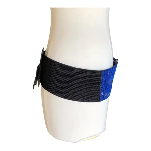 Oker NIP Women’s Blue Silver Sequin Elastic Waistband Rhinestones Buckle Belt