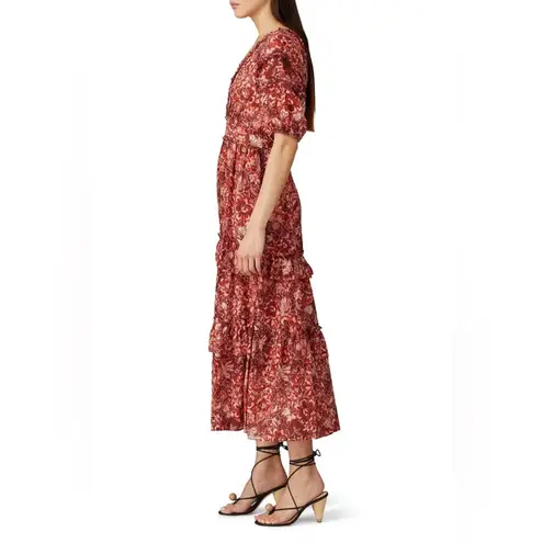 Ulla Johnson Red Floral Amora Ruffle Boho Bohemian Midi Dress 0