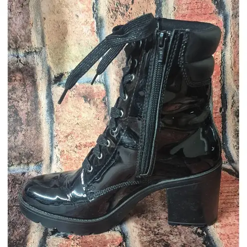 Flexi Boots Womens 7 Bootie Lace Up Side Zip High Block Heel Witchy Goth MINT Black