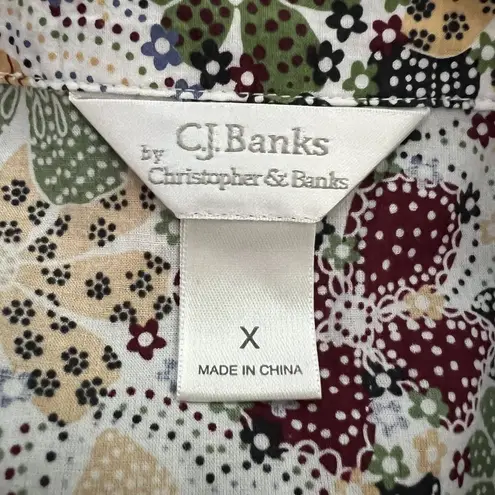 cj banks  Shirt Womens 14W White Multicolor Floral Flower Button Up Office Casual