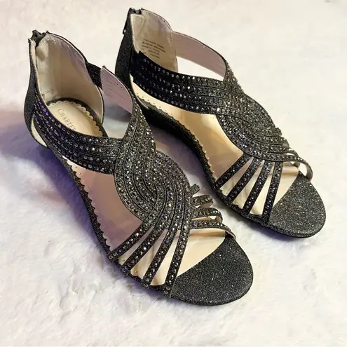 Charter Club Pewter Rhinestone Embellished Strappy Wedge Sandals Size 7.5