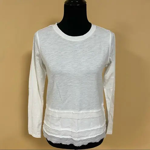 🛍️ Atwell Spa White Cotton Frayed Tiered Long Sleeve Top Leah Tee Size S NWT