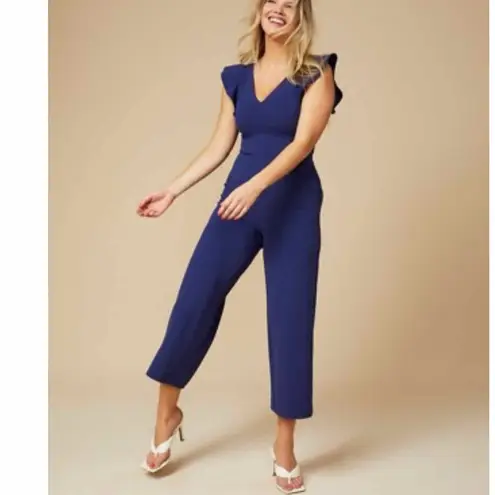Rachel Rachel Roy Ruffled Sleeve Cropped Jumpsuit Navy Size XL Stretch Blue