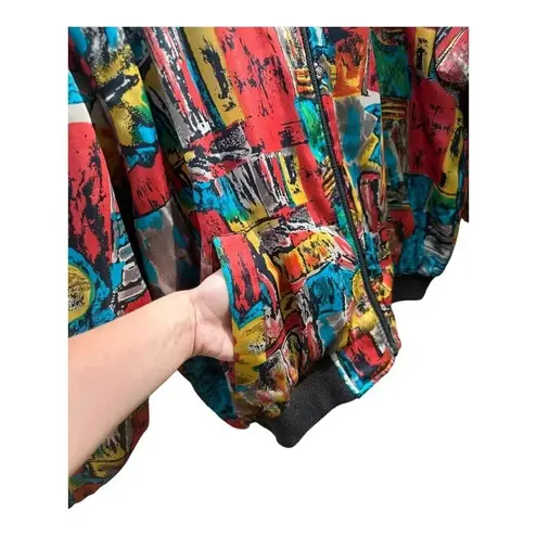 Vintage Braetan Colorful Floral Abstract Bomber Jacket // Size Medium Red