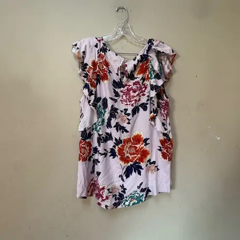 14th & Union Floral Ruffle Sleeve Boho Blouse — M