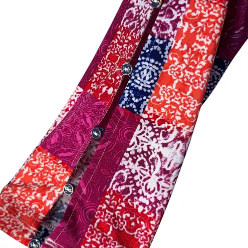 Investments Large Top Abstract Stretch 3/4 Keyhole Sleeves Round Neck Multicolor