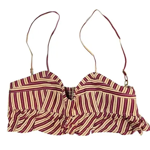 Agua Bendita Crop Top Mae Merzin Beige Red Stripe Ruffles Linen Blend Small New