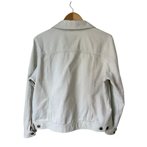 Vintage L.L Bean 100% Cotton Beige/Cream Denim Jacket With Floral Trim Tan Size L