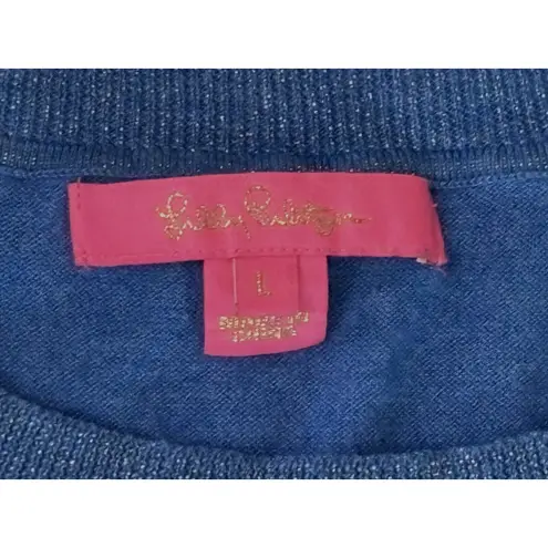 Lilly Pulitzer  Cobo Boatneck Sweater LARGE Heather Coastal Blue Oversized Boho