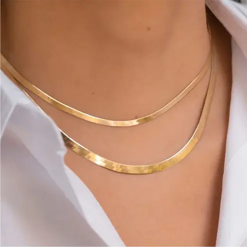 Boutique 3mm Gold Herringbone Necklace | Gold Plated‎ Sterling Silver
