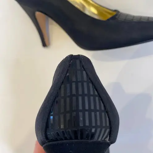 St. John Black Satin Pumps w/ Pailette Toe & Heel Detail Italy Sz 7B