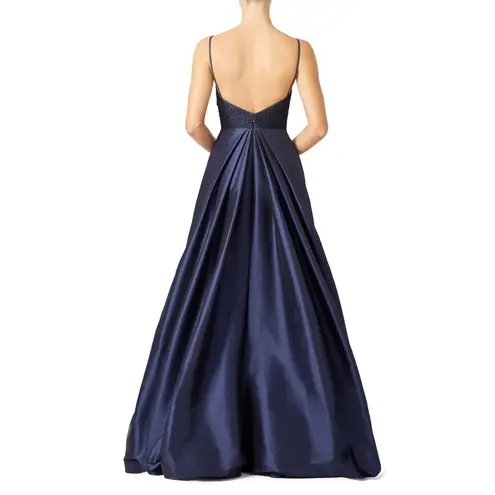 Monique Lhuillier ML Francesca Puff Ball Gown Dress in Navy Blue Size 10