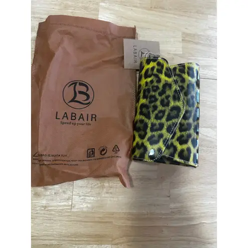 LABAIR Yellow Leopard Print Patent Leather Clutch Bag Purse with Chain